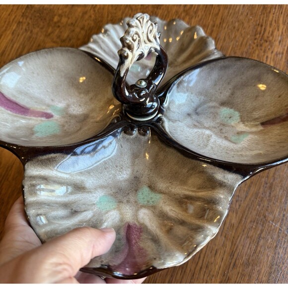 Mid Century Vintage Traditional Japan Drip Glaze Pottery 4 Section Tidbit Tray - Picture 2 of 6